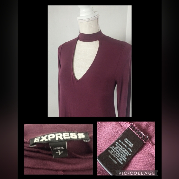 Express - Choker Style Deep Plunge V Neck Dress - Burgundy Wine - S - Picture 3 of 5